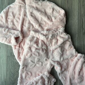 Rebellious One Light Pink Plush Floral Kids Pajama Set